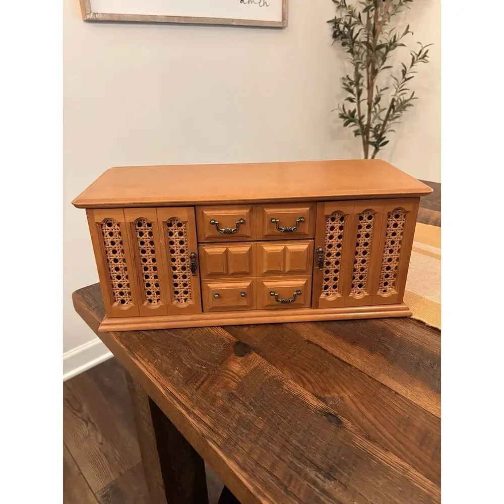 Vintage Tundra Jewelry Box 8 Drawer Wood Boho Retro MCM Mid Century Chest 80's